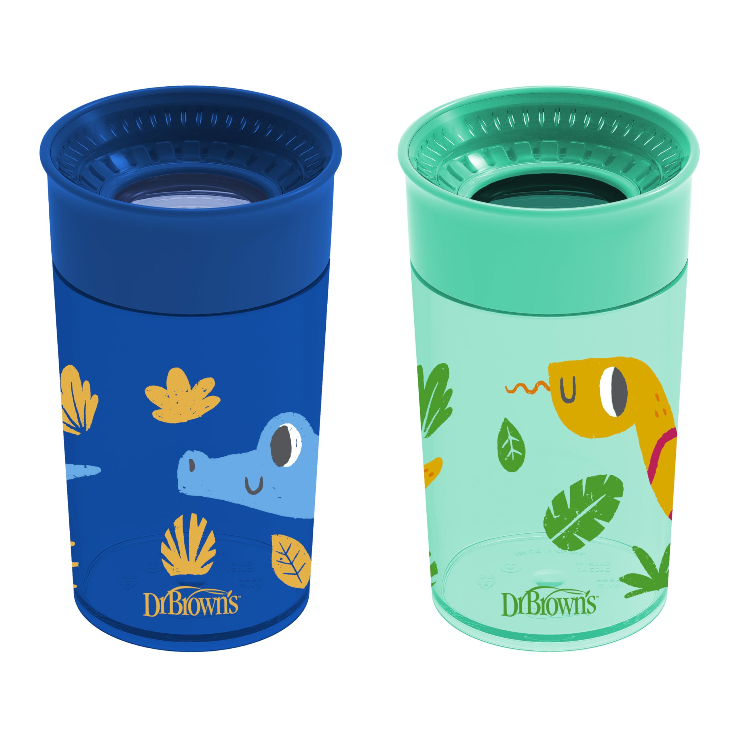 Dr. Brown's Milestones Cheers 360 spoutless cup leak-free design enables mess-free learning.
