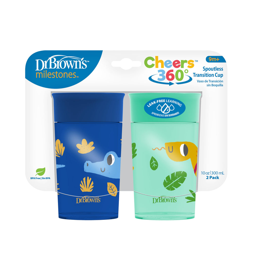 Dr. Brown's Milestones Cheers 360 cup with travel lid ideal for outings.