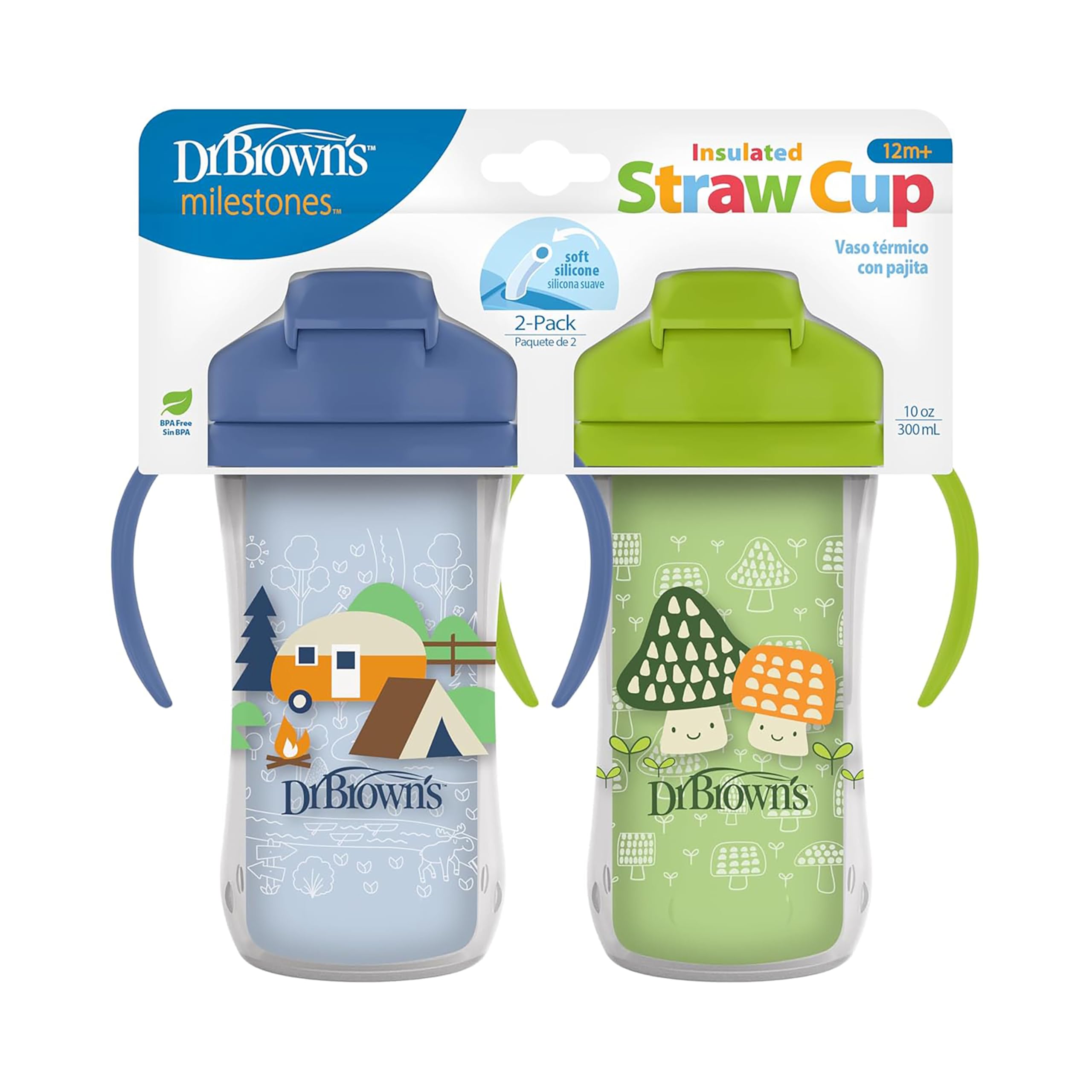 Dr. Brown's Milestones insulated sippy cup with double-wall keeps drinks cool on the go.