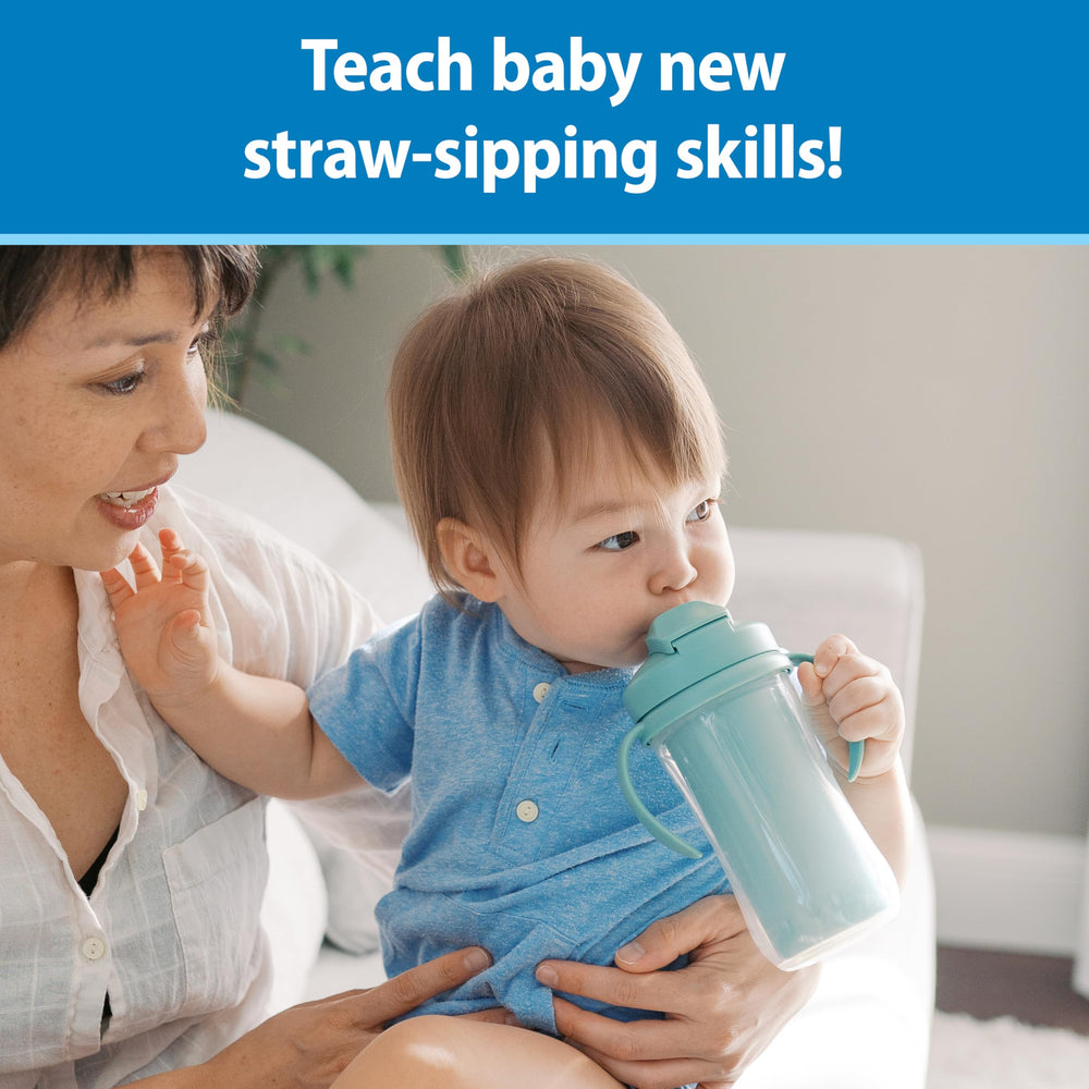 Dr. Brown's Milestones insulated straw cup with easy-grip handles for tiny hands.