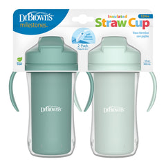 Dr. Brown's Milestones insulated straw cup with sliding lid keeps drinks cool and clean on the go.
