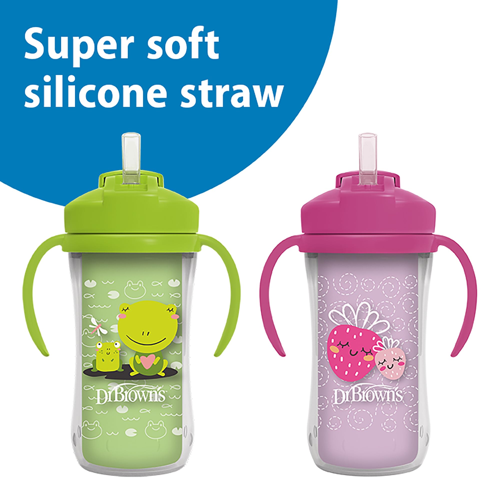 Dr. Brown's Milestones cup uses a soft silicone straw for gentle sipping.
