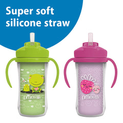 Dr. Brown's Milestones cup uses a soft silicone straw for gentle sipping.
