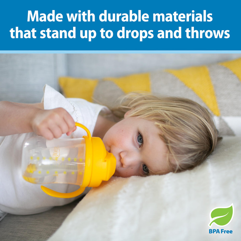 Removable handles adapt to growing cup-holding skills.