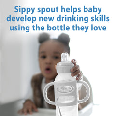 Close-up of Dr. Brown's Milestones soft silicone sippy spout for gentle transitions.