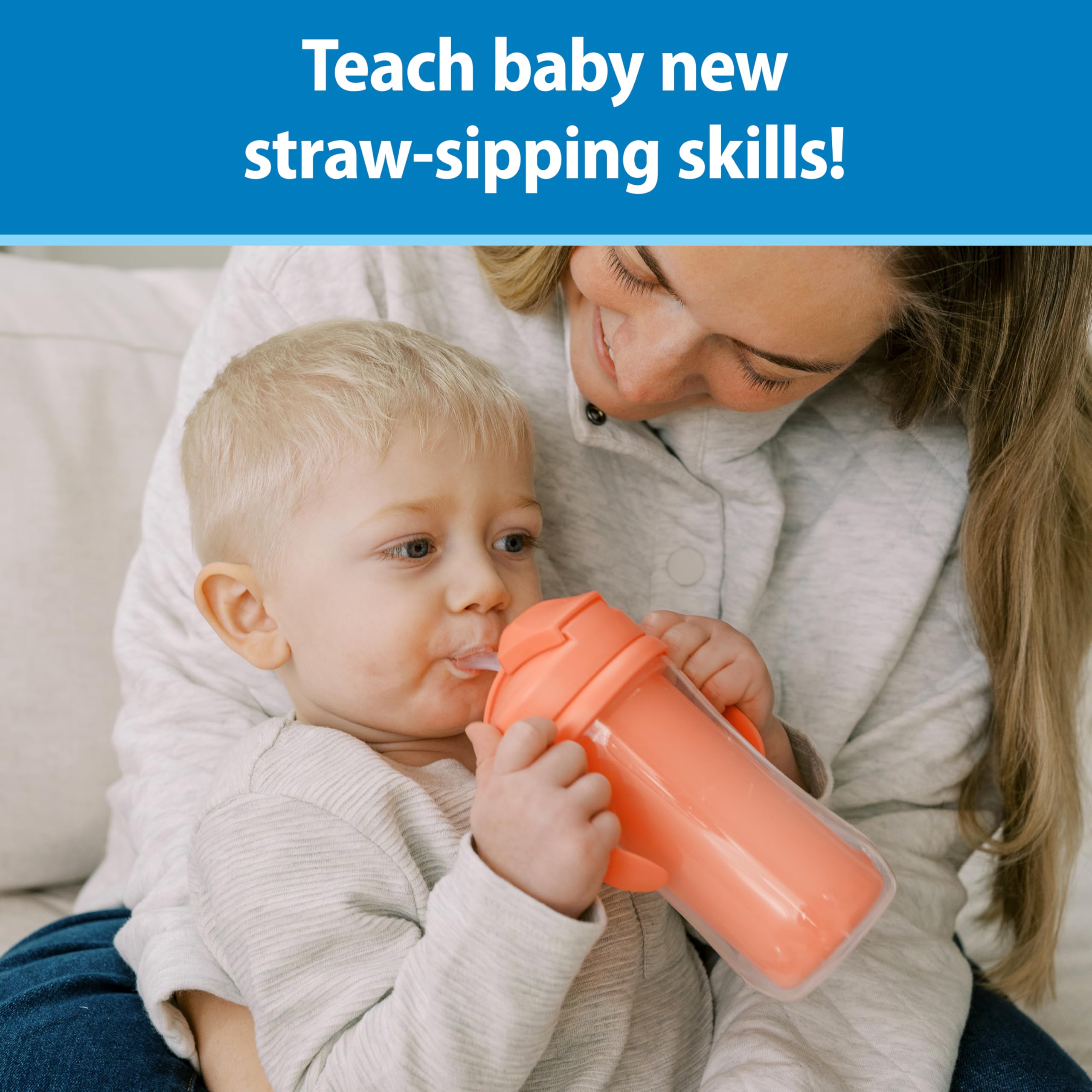 Sliding lid Dr. Brown's Milestones straw cup keeps straw clean