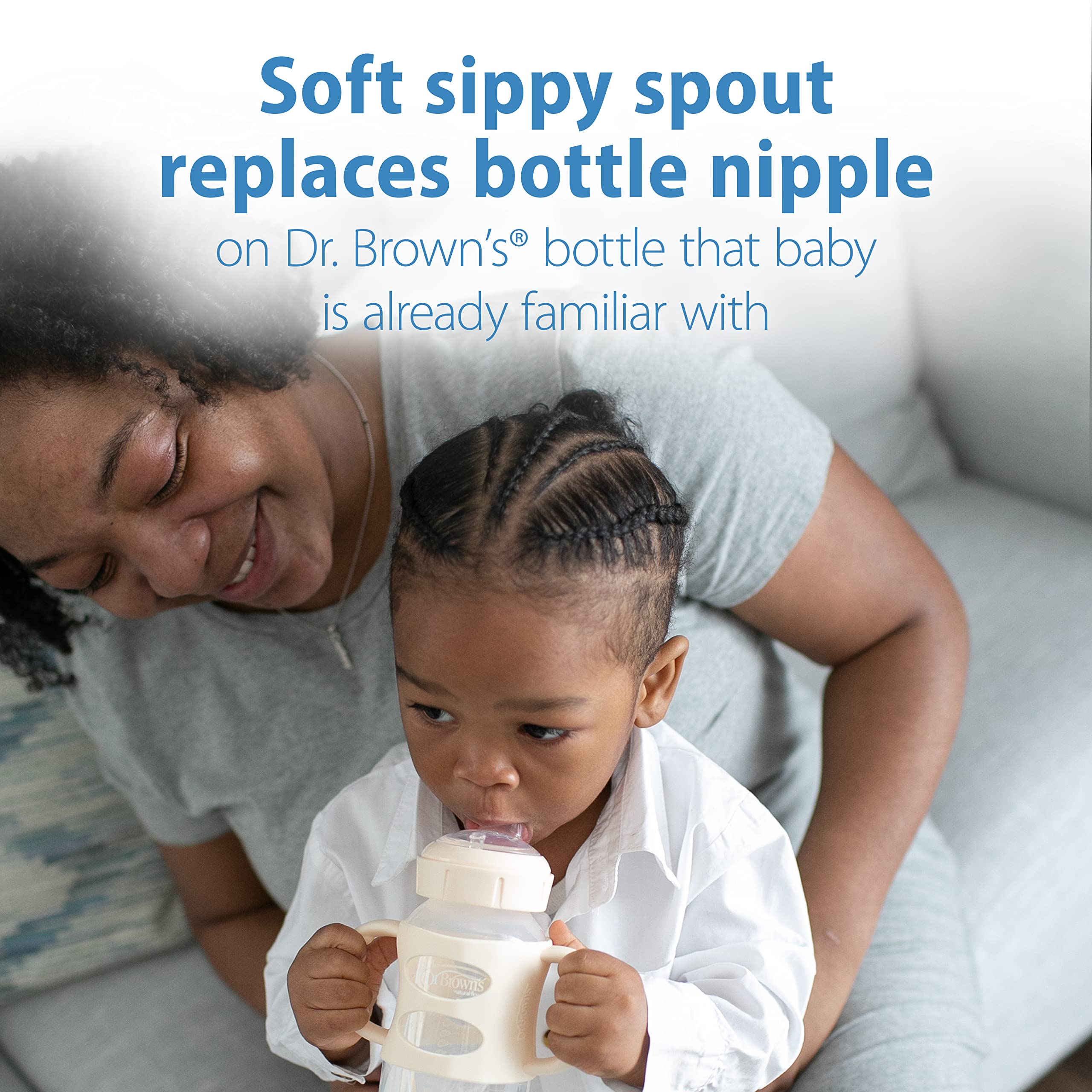 Dr. Brown's Milestones soft silicone sippy spout enables gentle sipping.