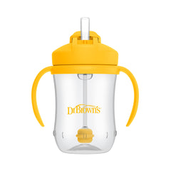 Dr. Brown's Milestones straw cup with handles for easy grip by tiny hands.