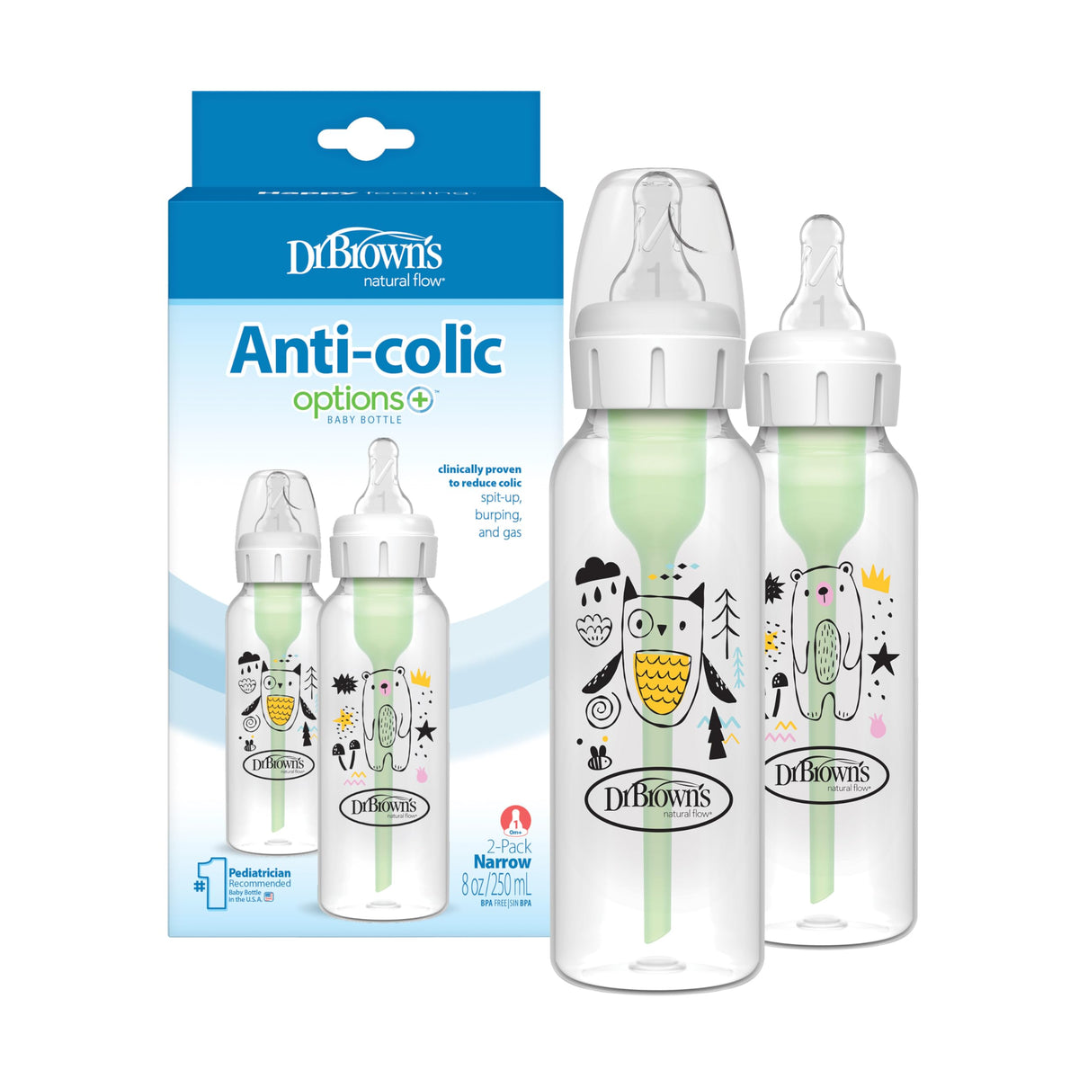 Dr. Brown's Natural Flow bear bottle 8oz for comfortable feeding with anti-colic vent.