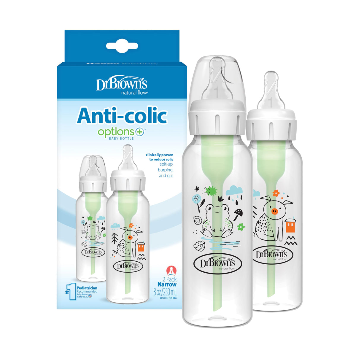 Dr. Brown's frog bottle 8 oz with Level 1 nipple for steady feeding