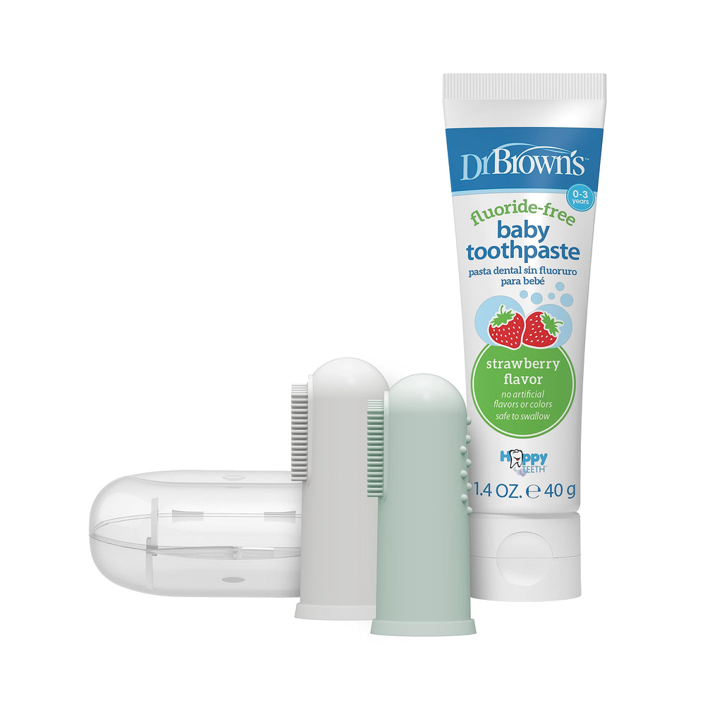 Dr. Brown's silicone finger toothbrush set for baby's first brushing routine.