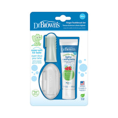 Dr. Brown's finger toothbrush with soft silicone bristles gently cleans gums.