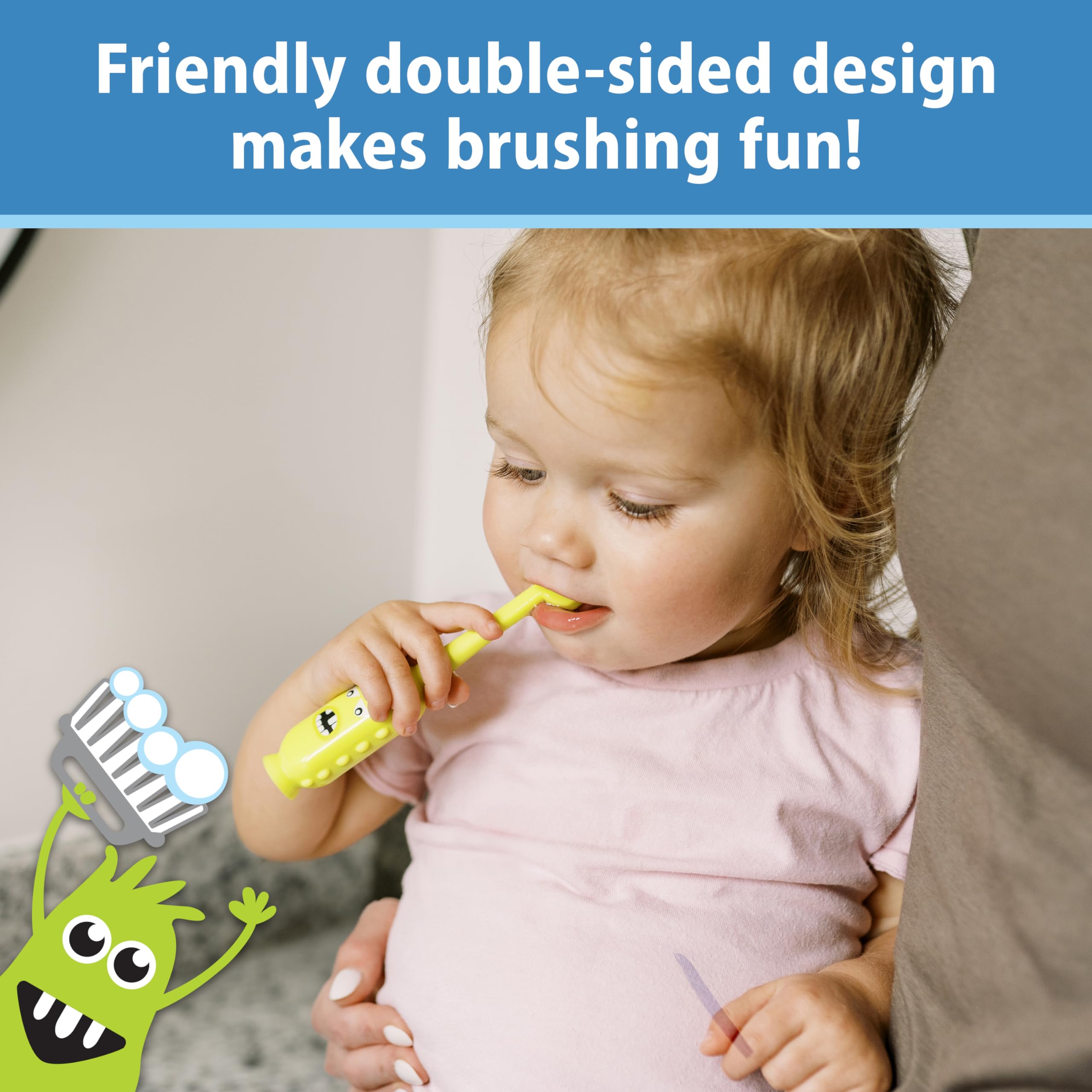 Dr. Brown's ToothScrubber brush head close-up with soft bristles.