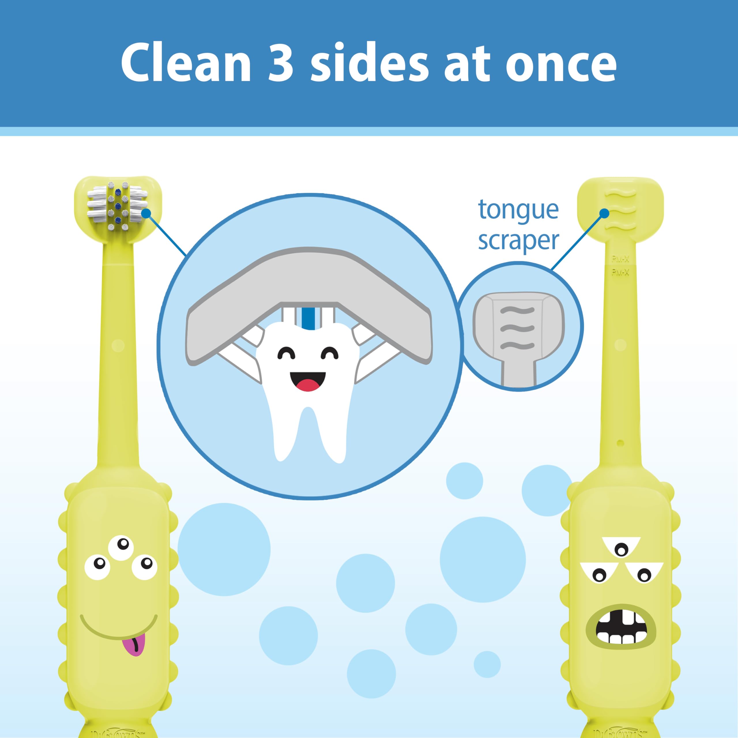 Dr. Brown's ToothScrubber color-changing bristles show when to replace.