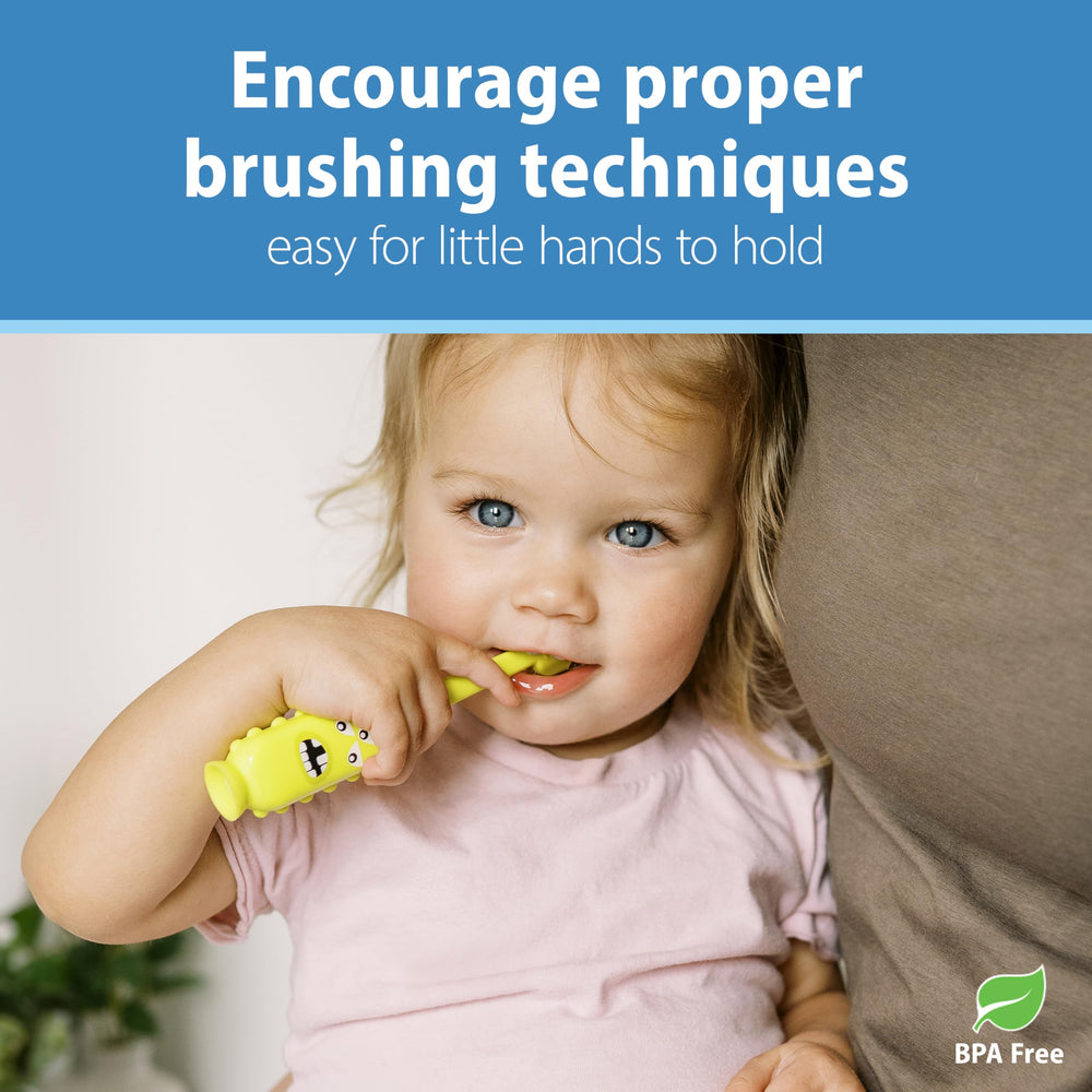 Dr. Brown's ToothScrubber easy-grip handle fits little hands securely.