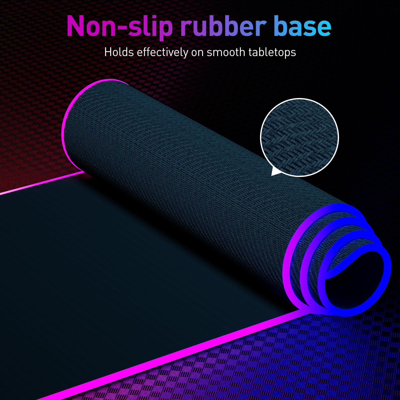 DR CATCH RGB Mousepad non-slip base stays in place during gaming.