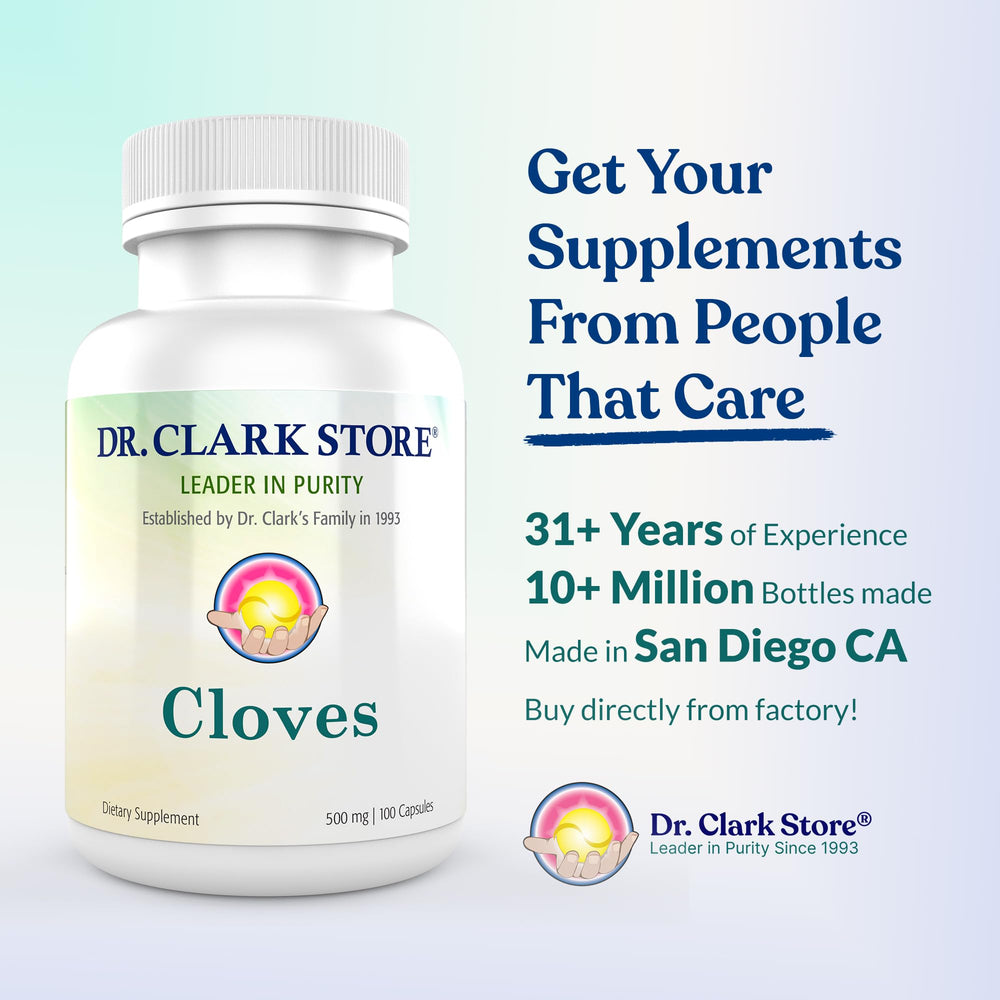 Dr Clark Store Cloves capsules close-up, ready for daily wellness.