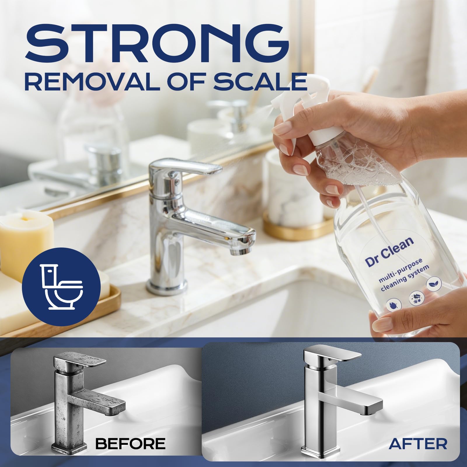 Dr Clean multi-surface cleaner cleans kitchen, bathroom, and more surfaces.