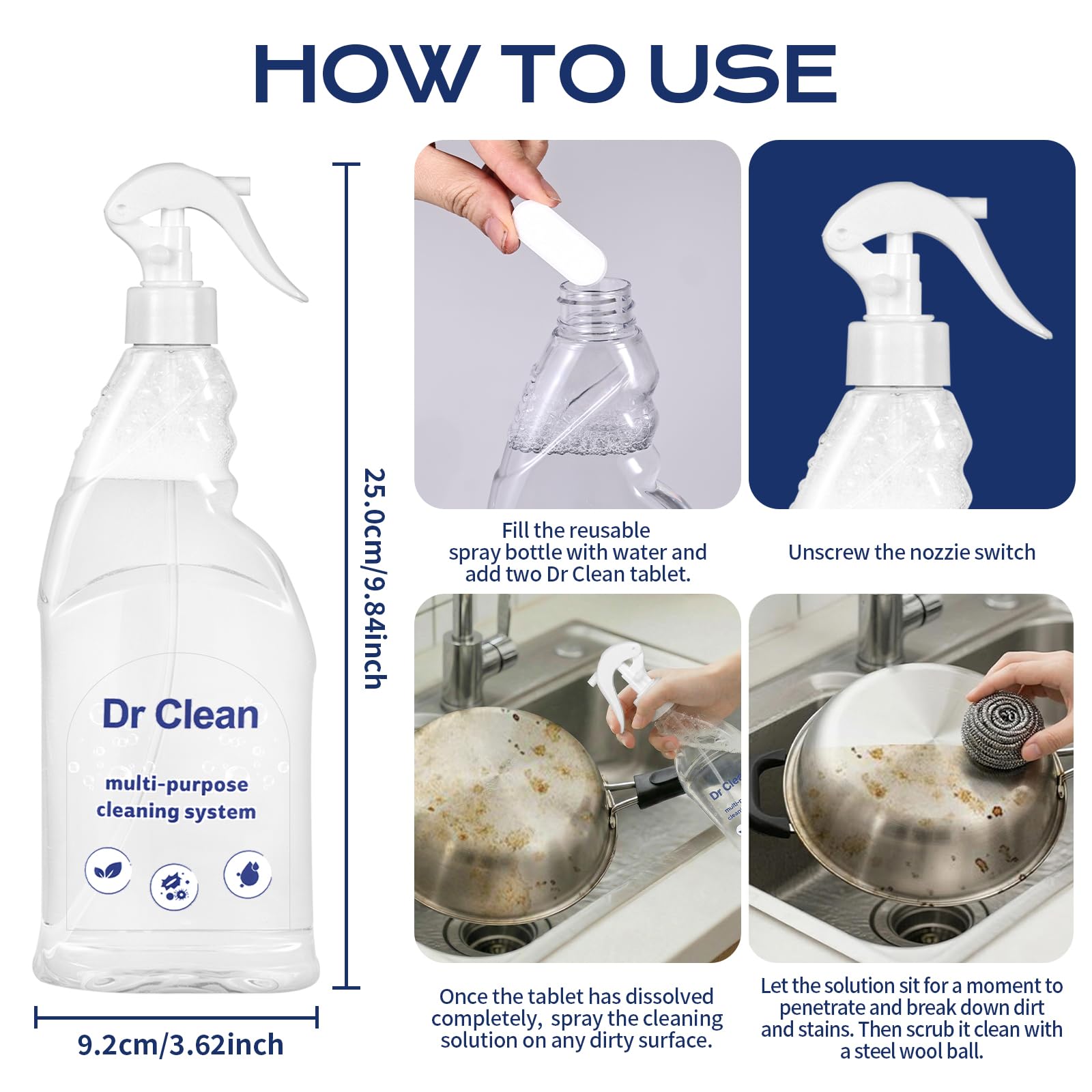 Dr Clean spray cleans 10+ surfaces including countertops and tiles.