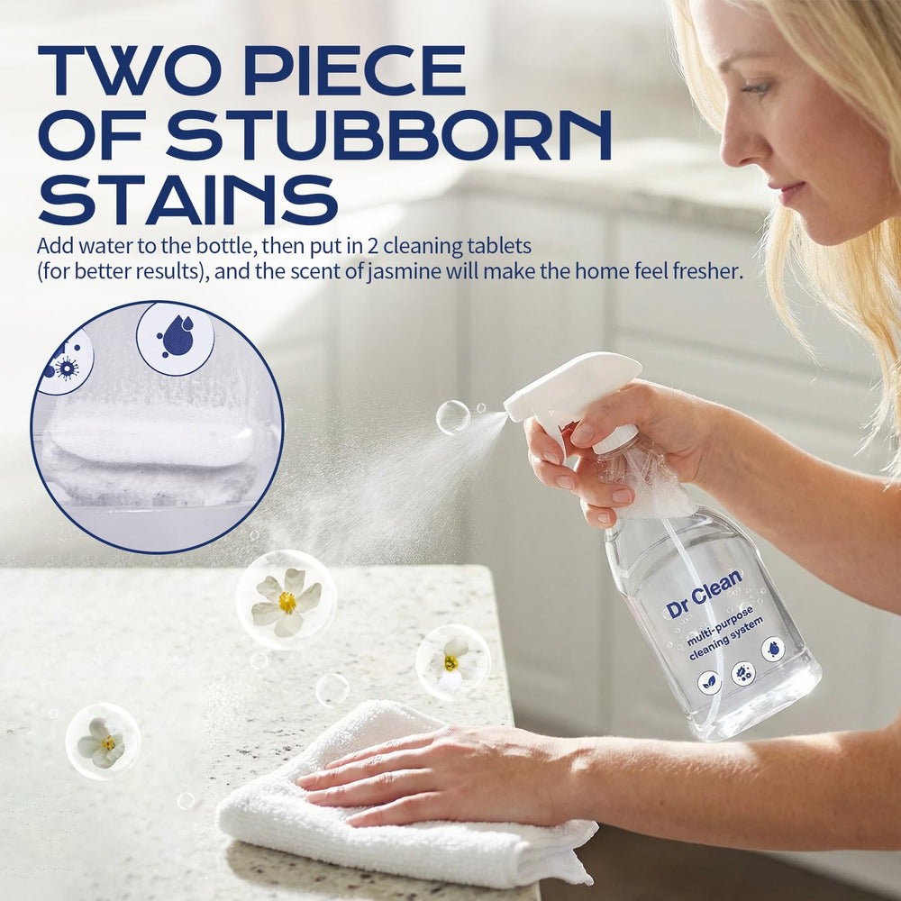 Dr Clean stain removal spray targets soap scum and hard water marks.