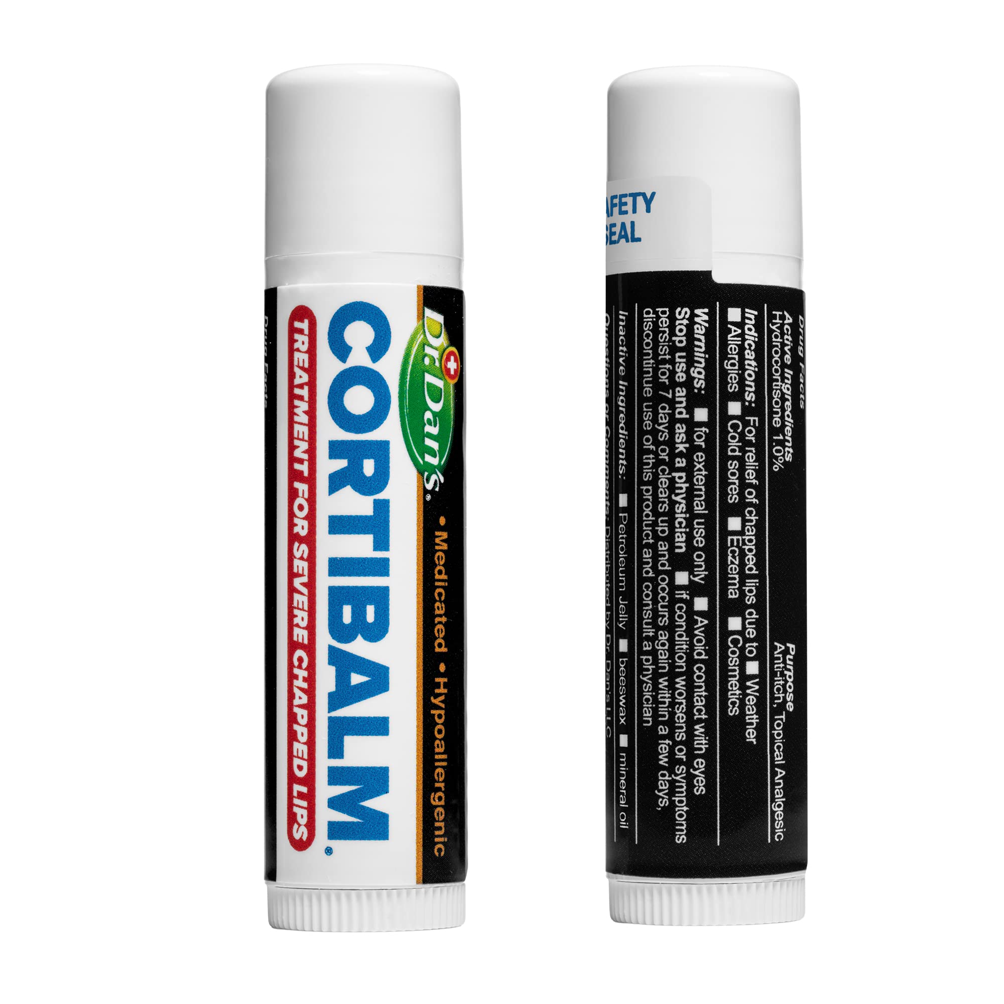 Dr. Dan's Cortibalm packaging highlights 1% hydrocortisone for targeted relief.