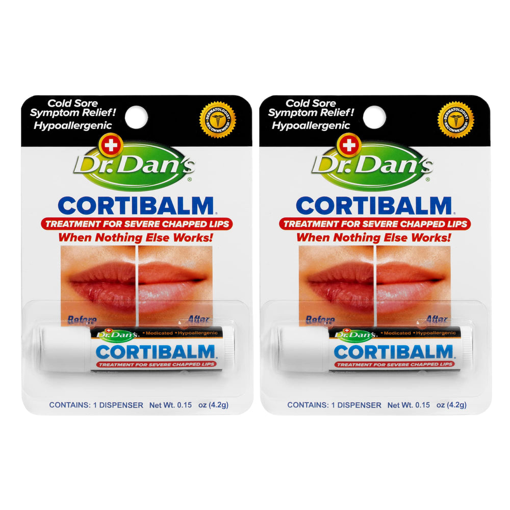 Dr. Dan's Cortibalm 2-pack packaging with tubes, ready for damaged lips.
