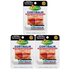 Dr. Dan's Cortibalm 3-pack packaging front for on-the-go lip relief.