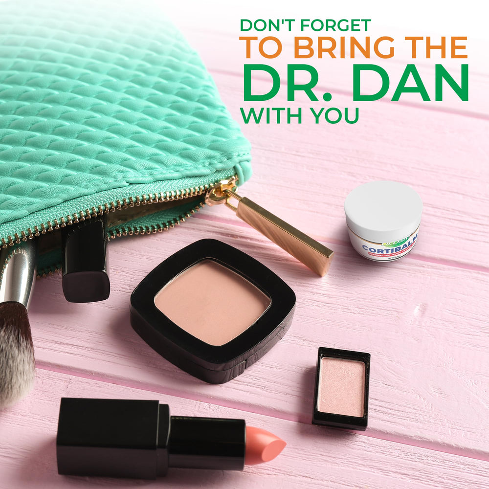 Dr. Dan's Cortibalm in use for on-the-go lip care.