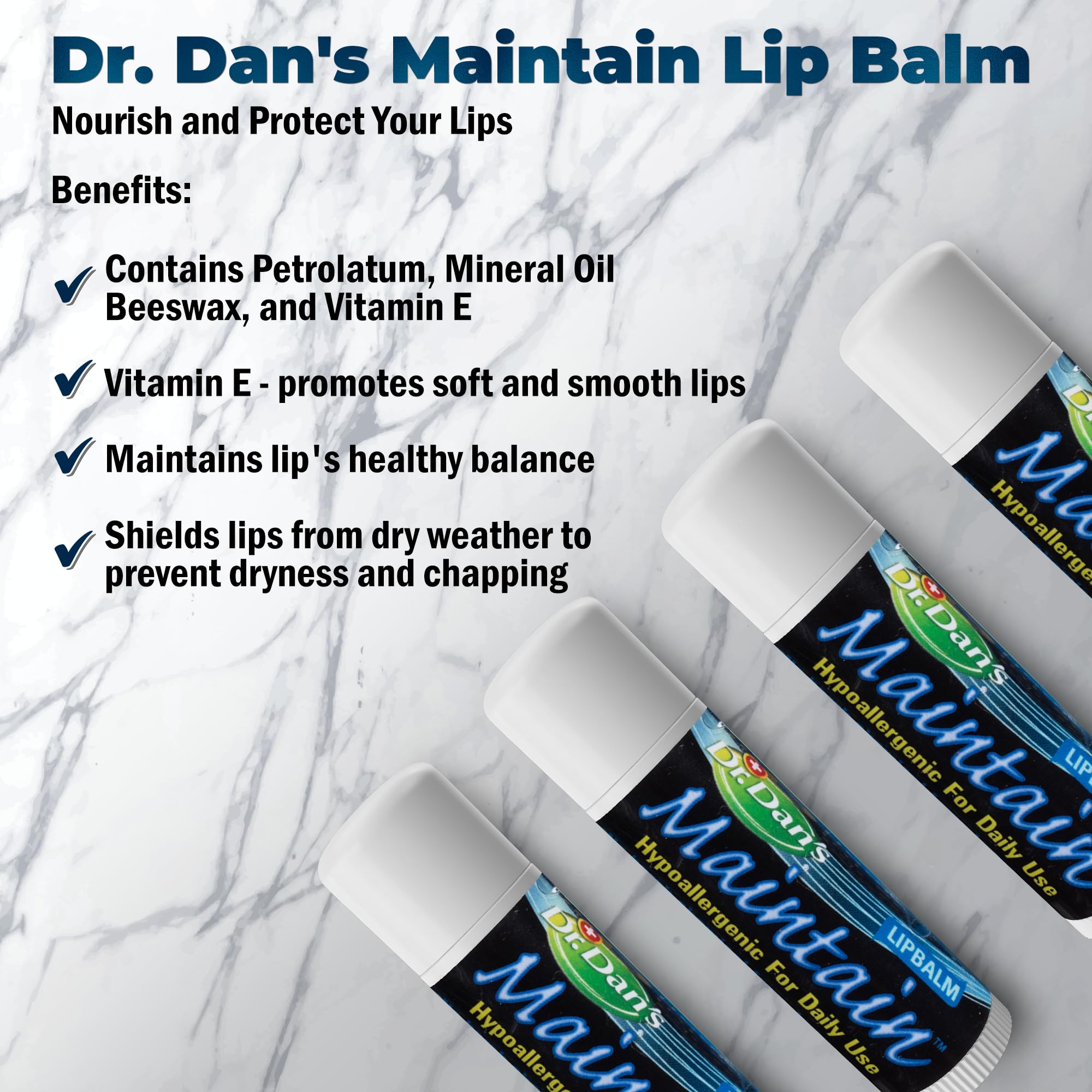 Applying Dr. Dan's Maintain Lip Balm for gentle lip moisture