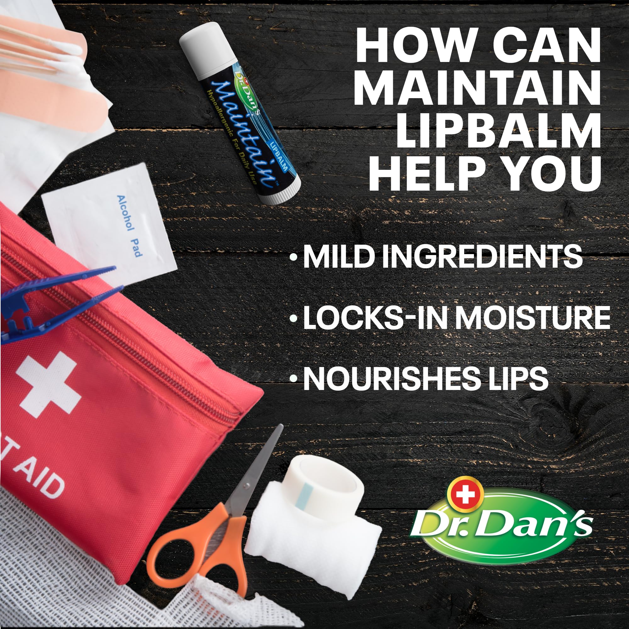 Maintain Lip Balm ingredients close-up; mild formula supports hydration