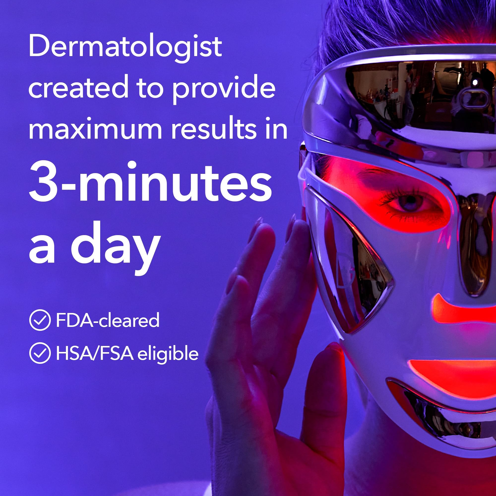 Dr Dennis Gross FaceWare Pro worn on the face for hands-free 3-minute light therapy.
