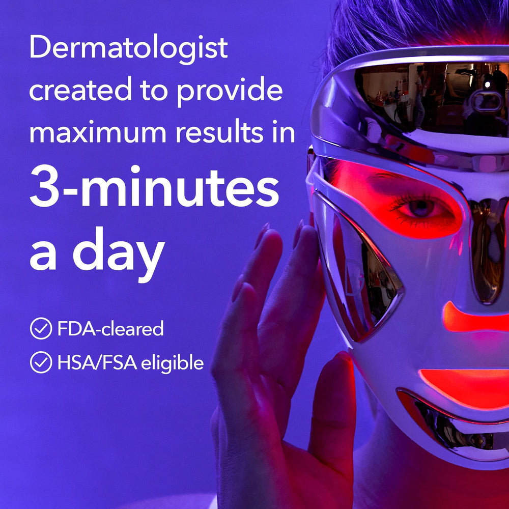 Dr Dennis Gross FaceWare Pro worn on the face for hands-free 3-minute light therapy.
