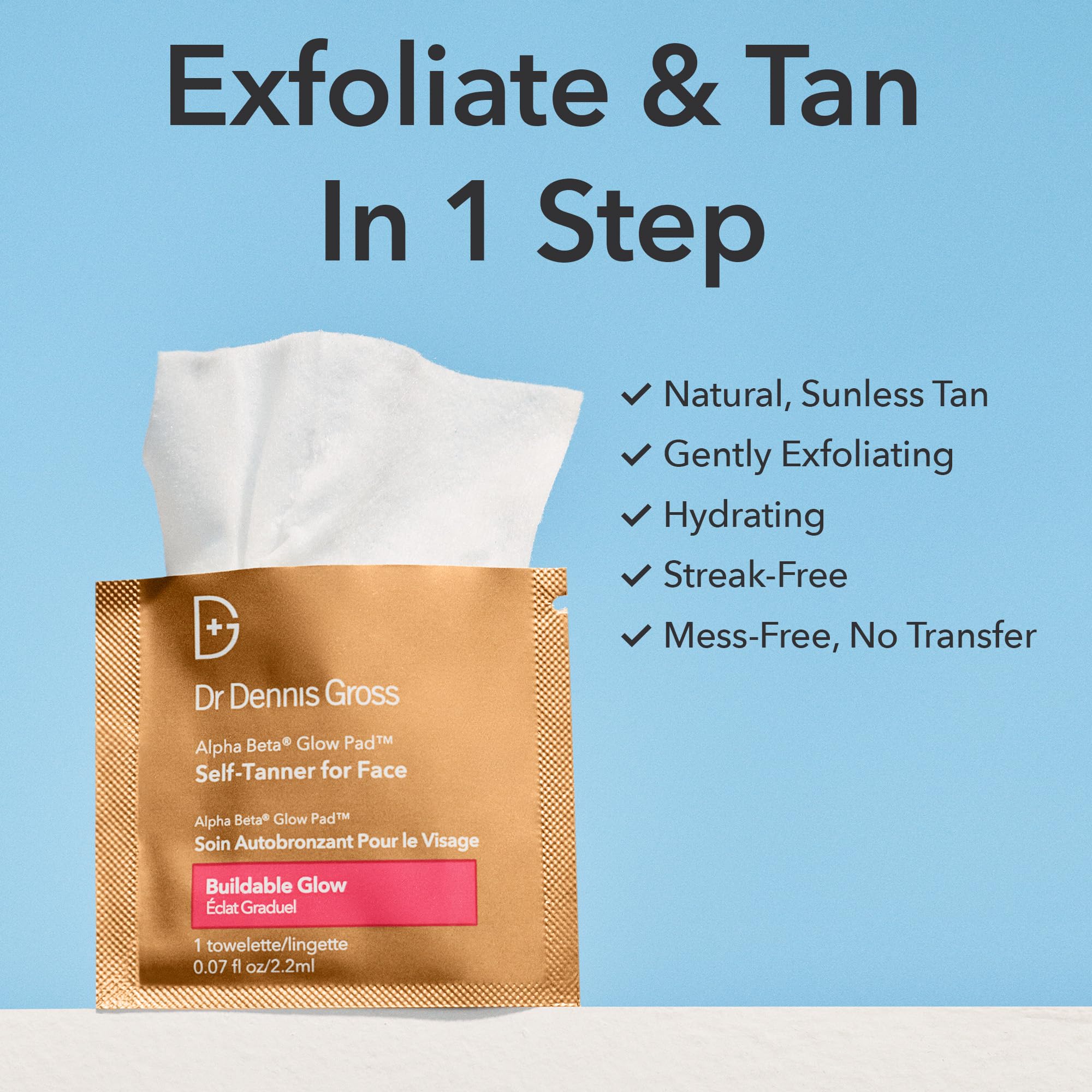 Before and after look with Dr Dennis Gross Glow Pad showing gradual glow.