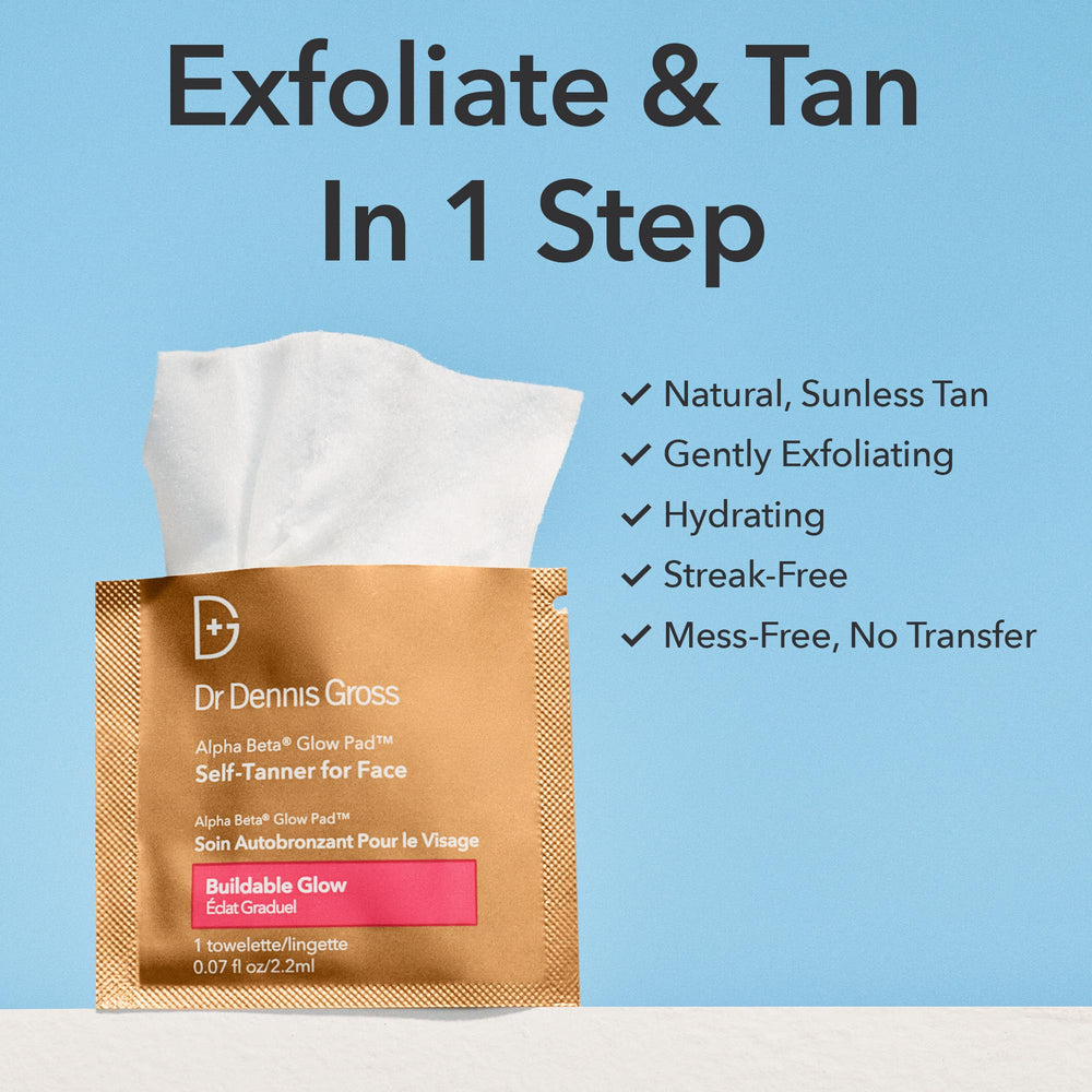 Before and after look with Dr Dennis Gross Glow Pad showing gradual glow.