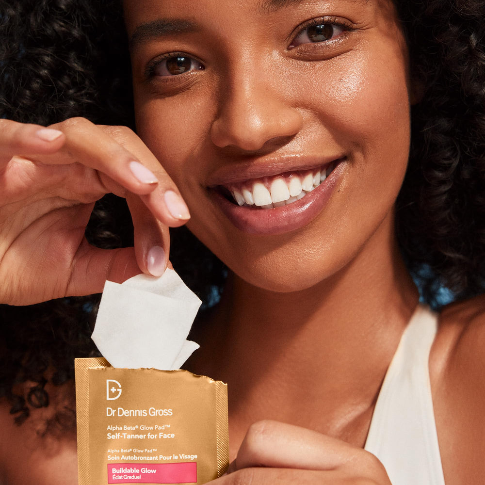 Natural sunless glow with no streaks using Dr Dennis Gross Glow Pad.
