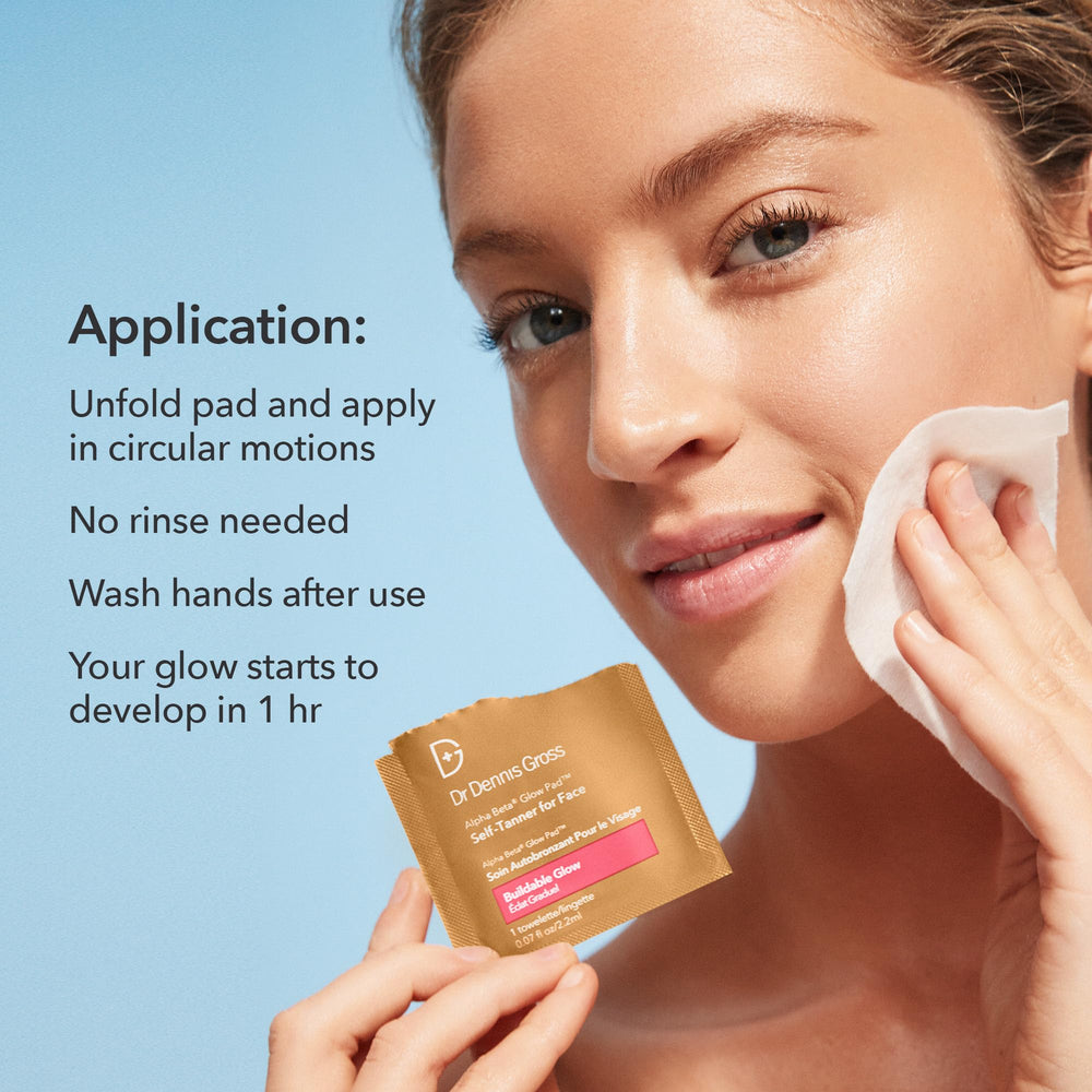 Travel-friendly 20-pack Dr Dennis Gross Glow Pad for on-the-go touch-ups.