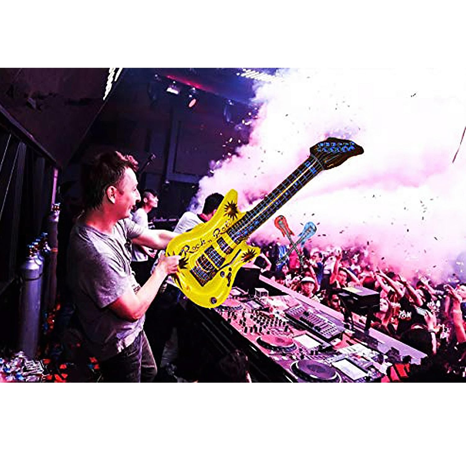 DR.DUDU inflatable guitar 37in blue adds fun to water-friendly parties.