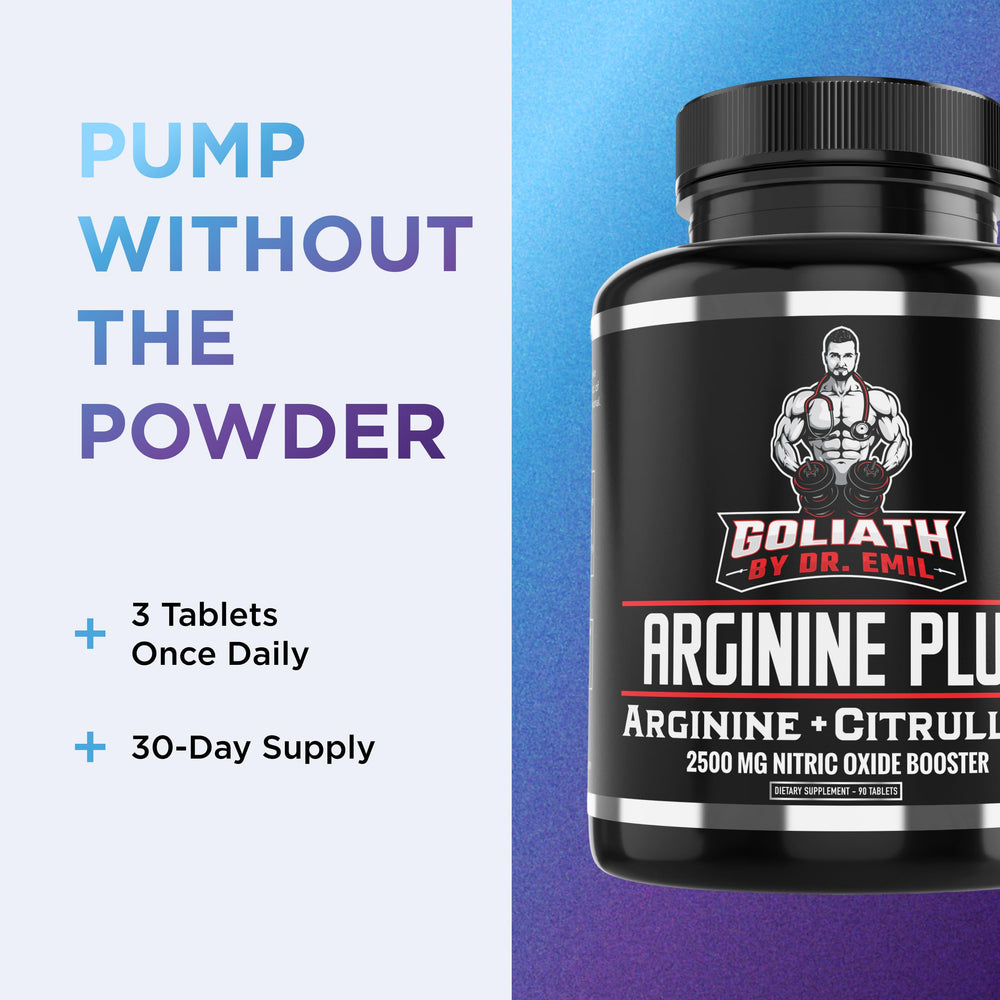 DR. EMIL NUTRITION Arginine Plus bottle mockup on a clean gym-friendly backdrop.