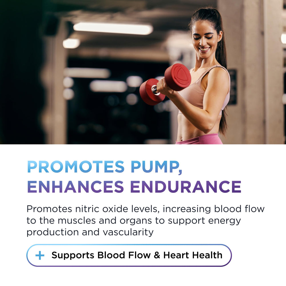 DR. EMIL NUTRITION Arginine Plus bottle with emphasis on vascularity support for workouts.