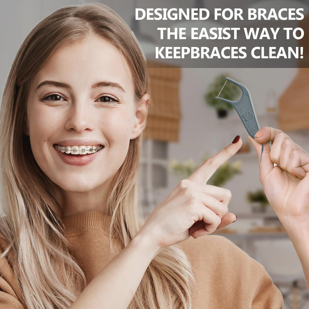 Dr. Emma orthodontic flossers gray mint use between meals for daily care
