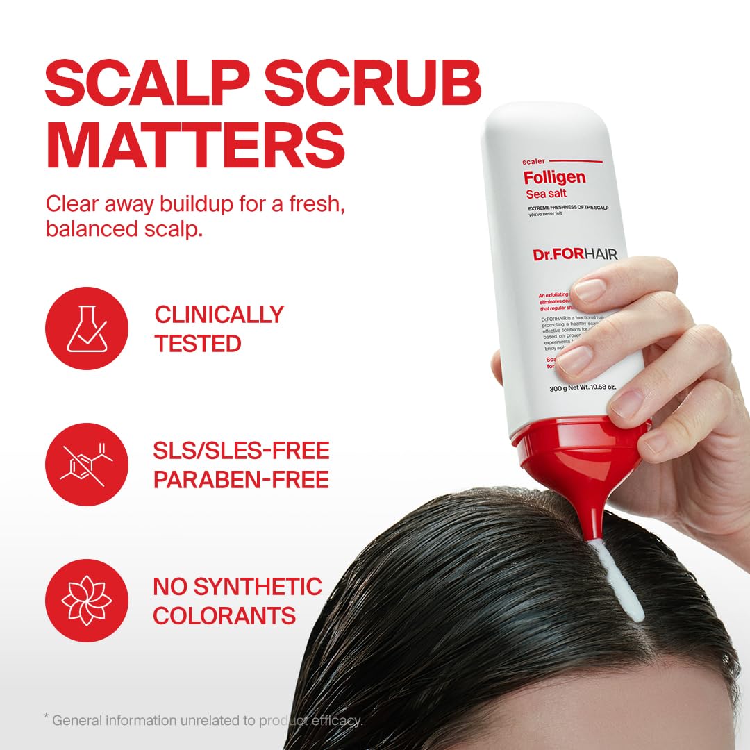 DR.FORHAIR Folligen Sea Salt Scaler exfoliating particles for deep scalp cleansing.
