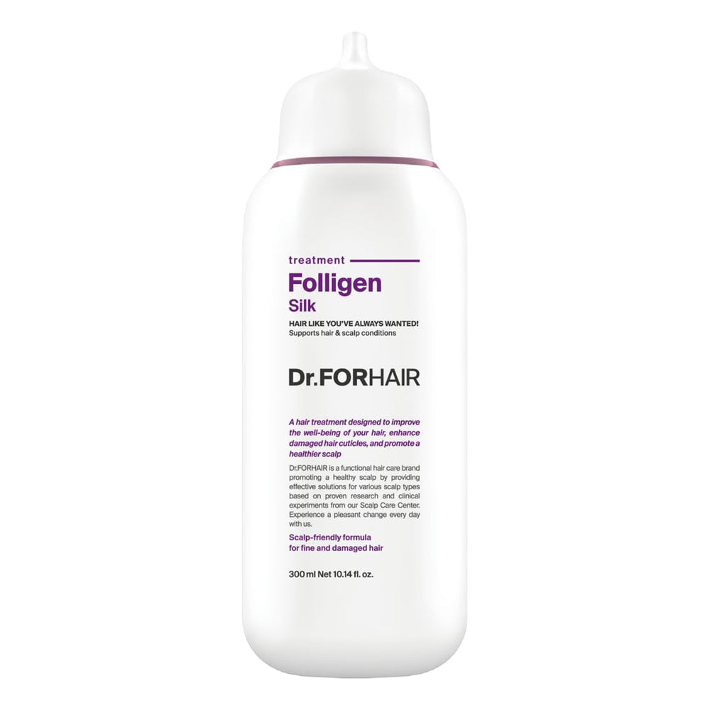 DR.FORHAIR Folligen Silk Treatment bottle highlighting scalp hydration and hair strengthening