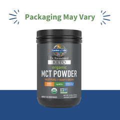 Scoop of Garden of Life Keto MCT powder blends into coffee for energy.