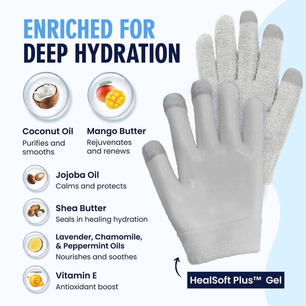 Gel gloves highlight mango butter and shea blend for smooth, even hydration