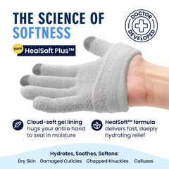 HealSoft Plus gel lining closeup delivering deep hydration across palms and fingers
