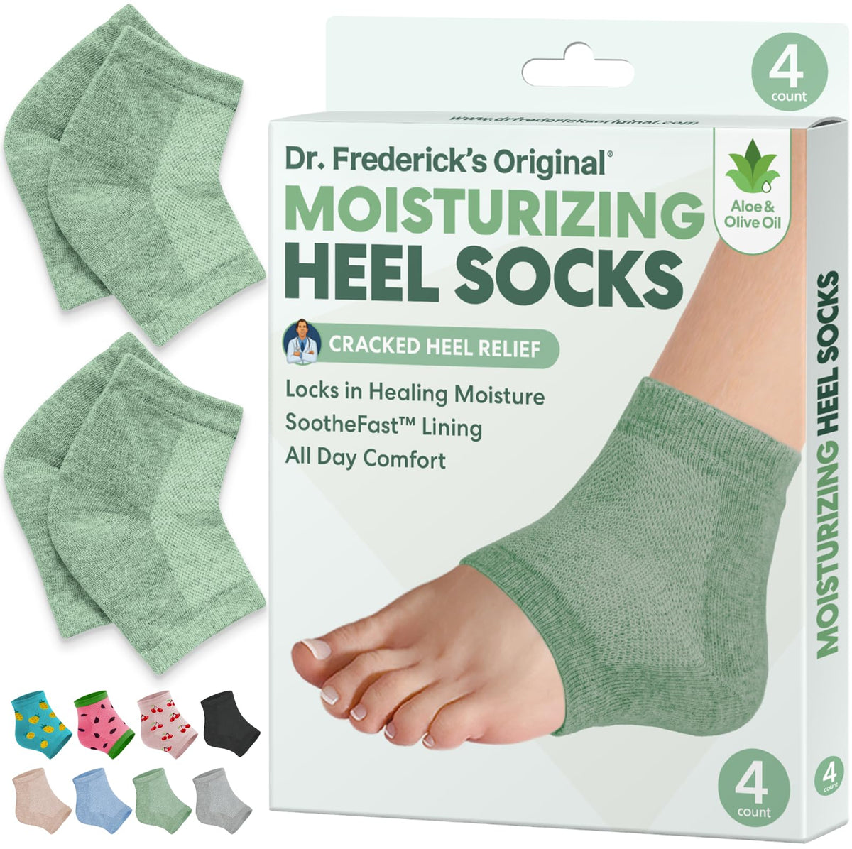 Dr. Frederick's Original heel socks with olive oil provide deep hydration.