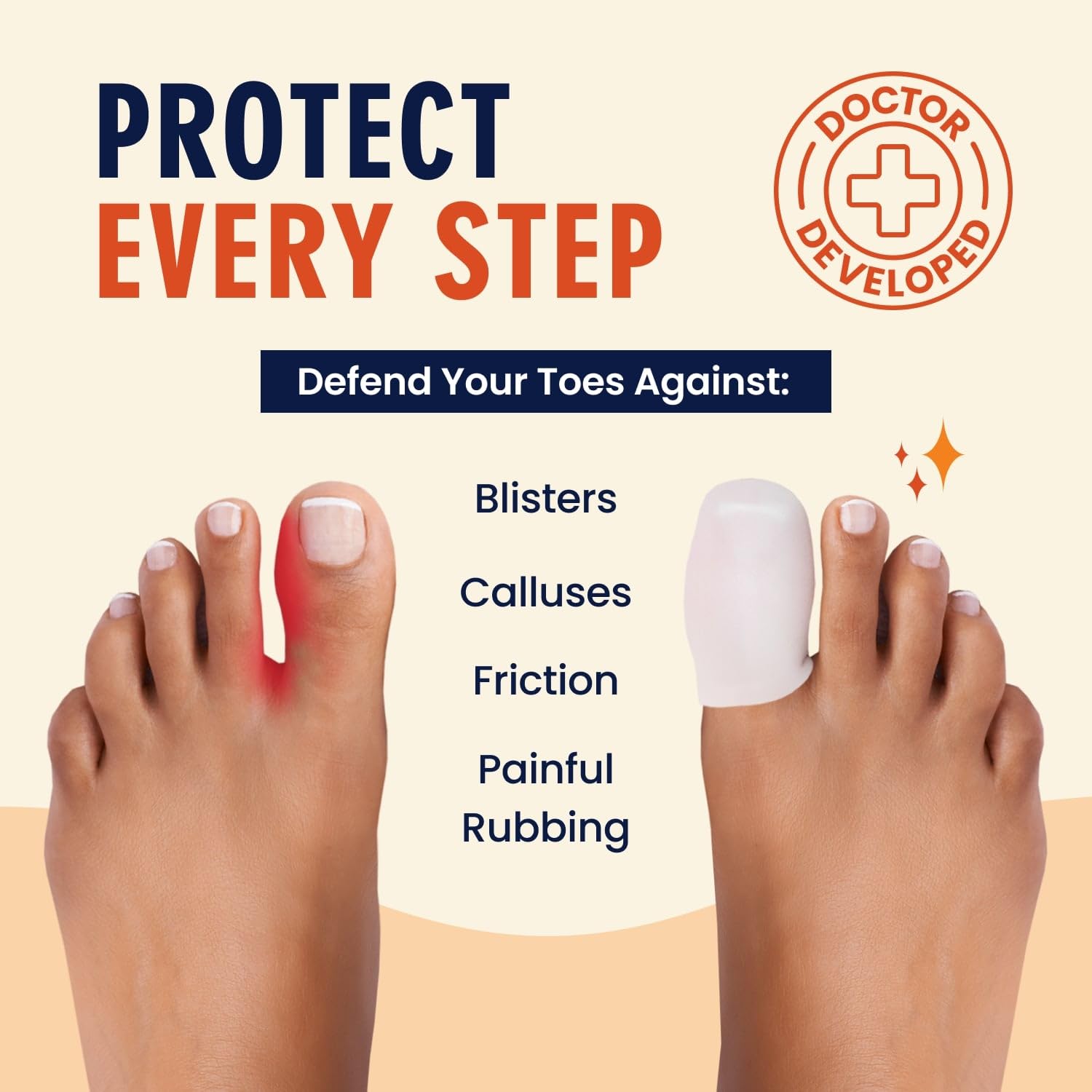 Toe protectors inside shoe reduce friction during walking and running