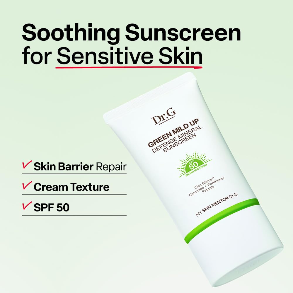 Dr.G Green Mild Up Defense label close-up highlighting SPF 50