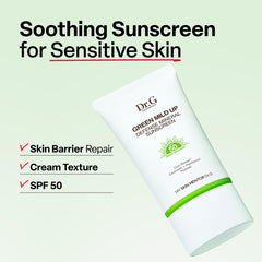 Dr.G Green Mild Up Defense label close-up highlighting SPF 50