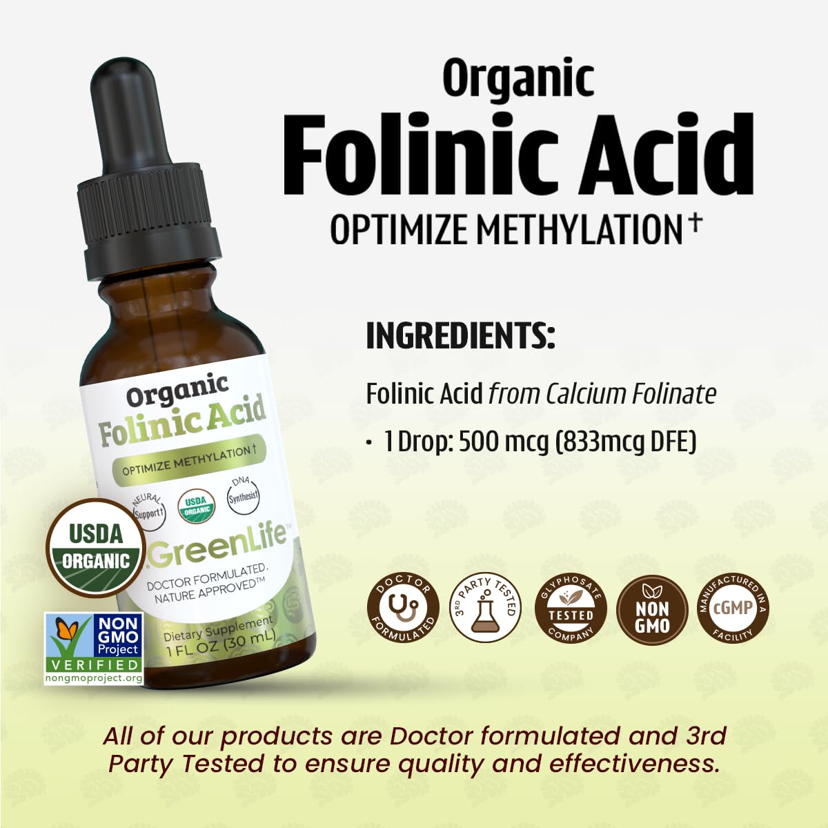 Drops mixed in water or juice for convenient consumption.